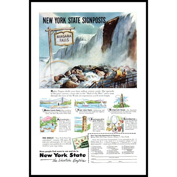 1953 New York State Vacation Planner Niagara Falls Vintage Print Ad Wall Art - Picture 1 of 1